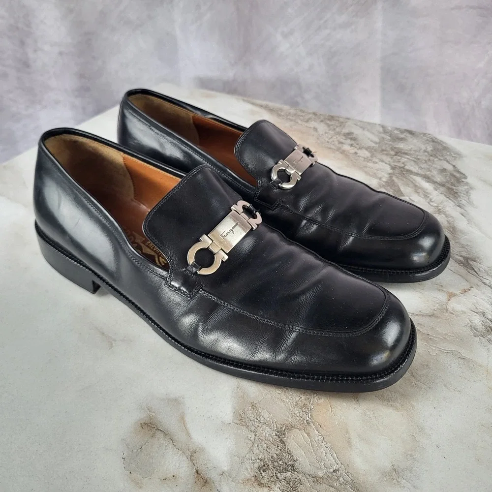Salvatore Ferragamo Gancini Horsebit Loafers Black Men's Size 8.5 D